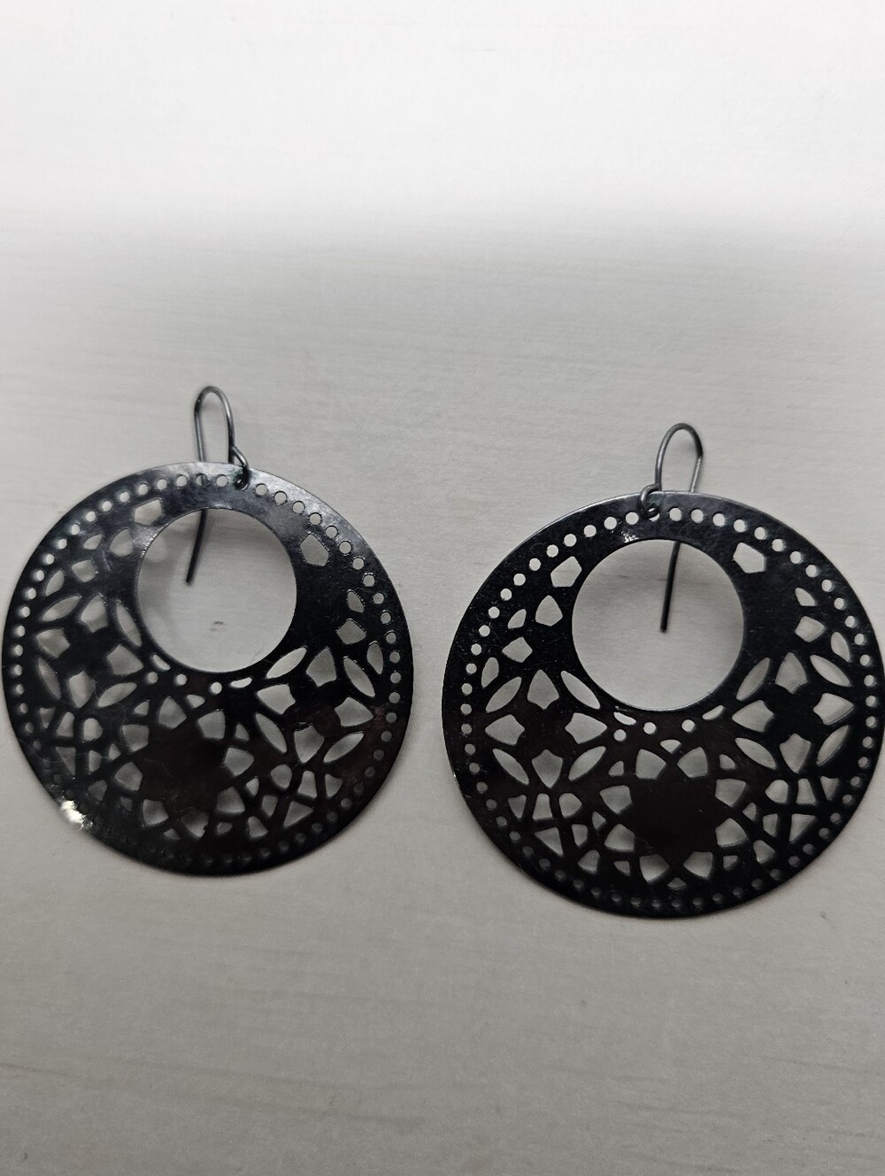 Boho Oxidized Silver Tribal Engraved Hoop Dangle Earrings